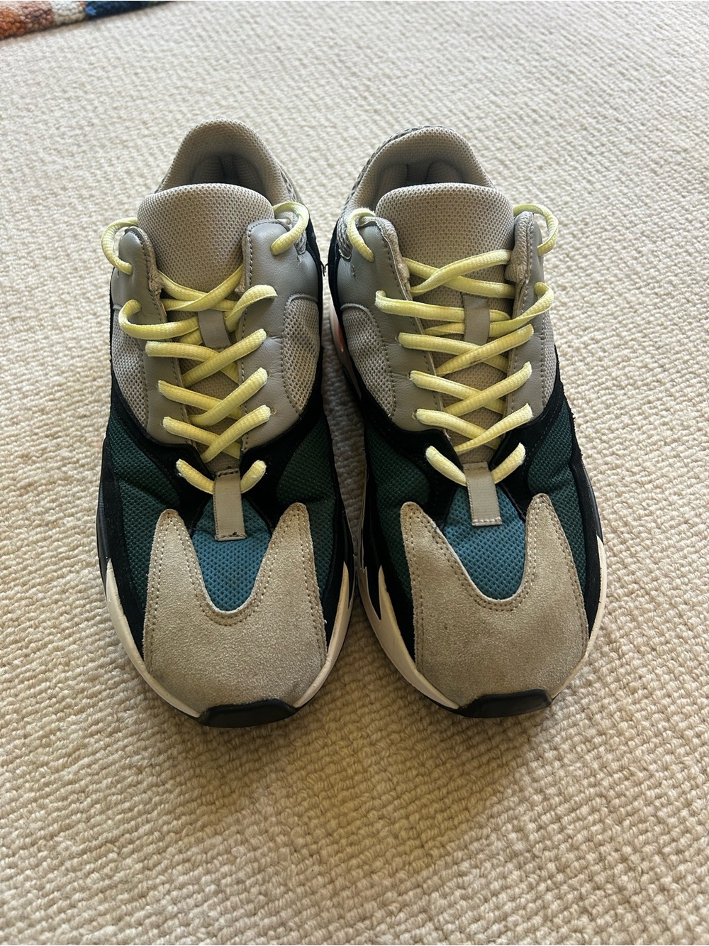 Yeezy Kids Grey Teal and Lime Lace Sneakers